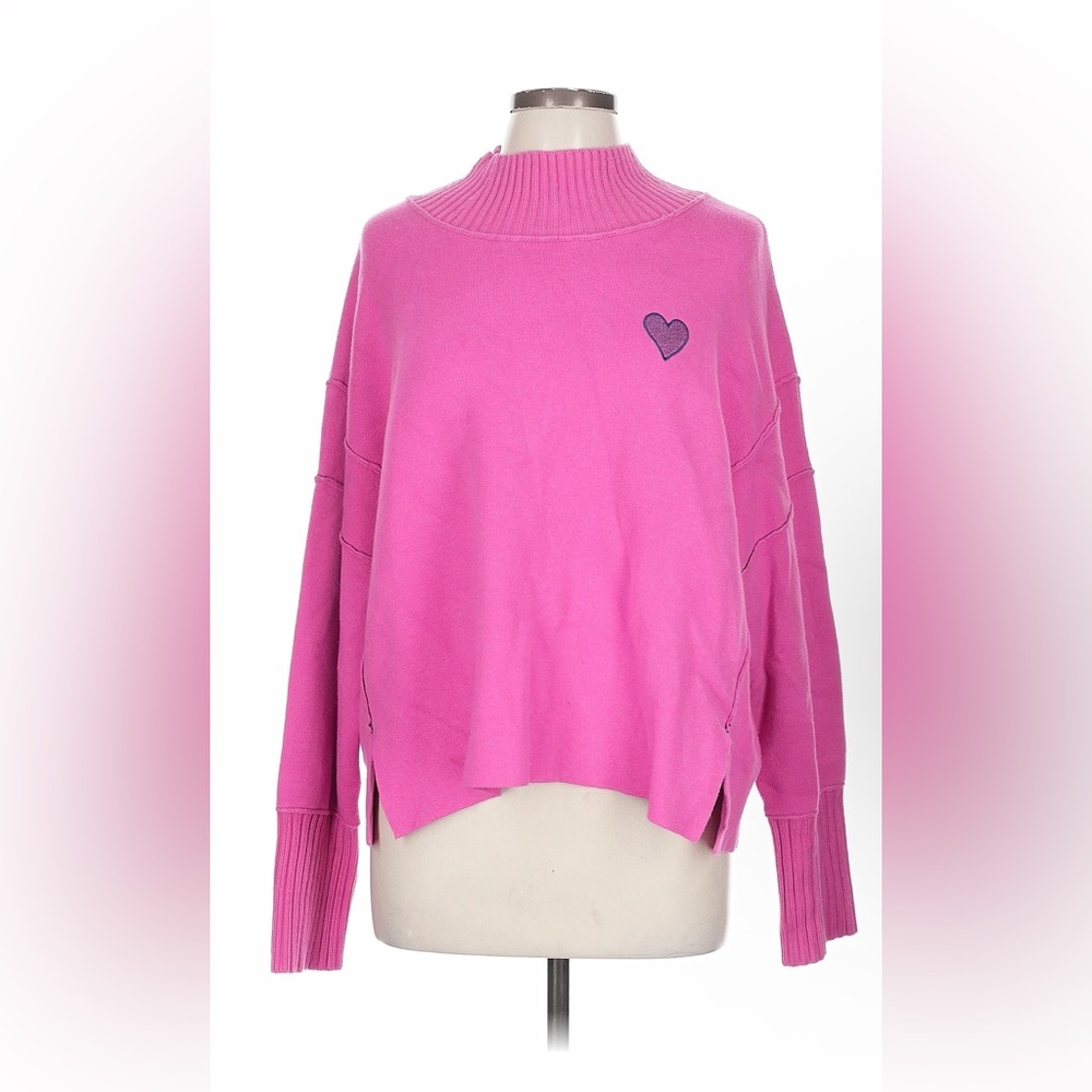 Anthropologie Maeve Pink Turtleneck Sweater with Heart Detail
